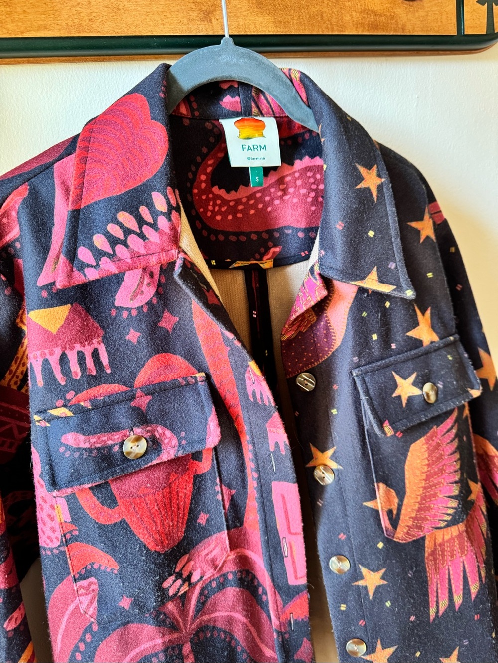 FARM Rio Navy Jacket with Pink and Coral Bird Print - Picture 4 of 10